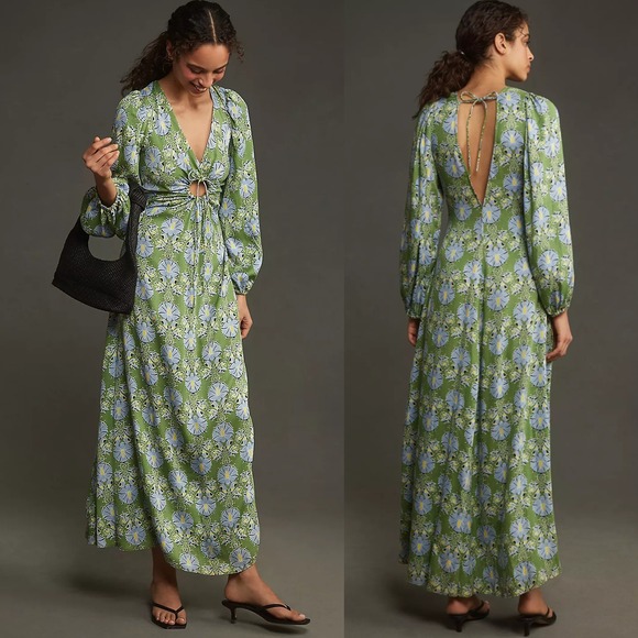 Anthropologie Dresses & Skirts - NWT Anthropologie Let Me Be Long-Sleeve V-Neck Cutout Floral Maxi Dress Small